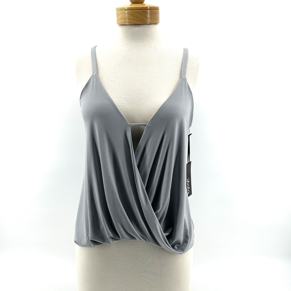 Lulus S Gray Draped Surplice Cami Minimalist Capsule Clean Girl Feminine Flowy